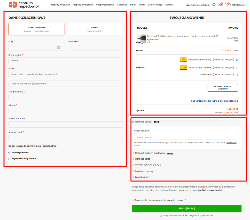 Wdrożenie Heurystyki 4 w Centrum Napedow - One step checkout