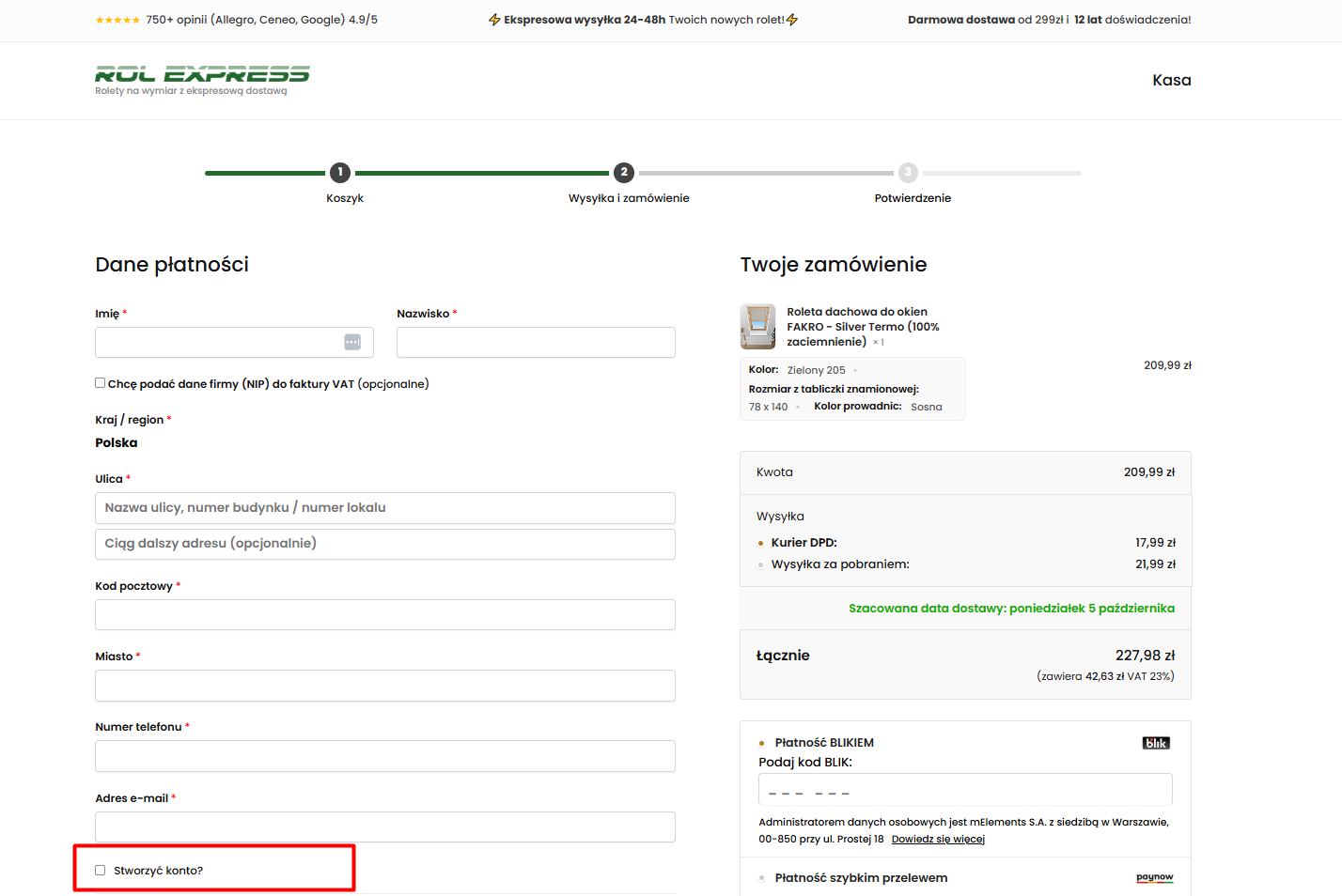 Opcjonalny checkbox rejestracji w kasie